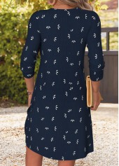 Navy Tribal Print Short Patchwork Long Sleeve Dress | thumb picture 