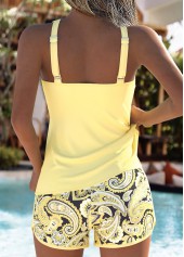 Light Yellow Mid Waisted Ruched Paisley Print Tankini Set | thumb picture 