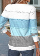 Blue Geometric Print Patchwork Long Sleeve T Shirt | thumb picture 