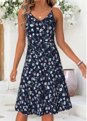 Navy Floral Print Short Tummy Coverage Dress and Cardigan | thumb picture 