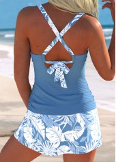 Dusty Blue Mid Waisted Surplice Leaf Print Tankini Set | thumb picture 