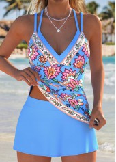 Sky Blue Mid Waisted Fake 2in1 Tankini Set