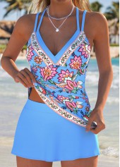 Sky Blue Mid Waisted Fake 2in1 Tankini Set | thumb picture 