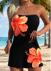 Black Mid Waisted Tummy Coverage Floral Print Tankini Set | thumb picture 