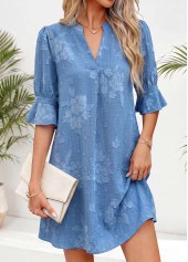 Denim Blue Floral Print Short Tummy Coverage Dress