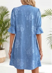 Denim Blue Floral Print Short Tummy Coverage Dress | thumb picture 
