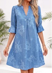 Denim Blue Floral Print Short Tummy Coverage Dress | thumb picture 