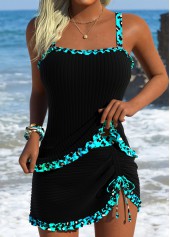 Black Mid Waisted Tummy Coverage Leopard Tankini Set