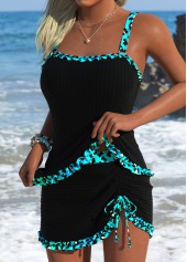 Black Mid Waisted Tummy Coverage Leopard Tankini Set | thumb picture 