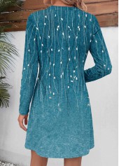 Turquoise Leaf Print Short Tummy Coverage Long Sleeve Dress | thumb picture 