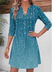 Turquoise Leaf Print Short Tummy Coverage Long Sleeve Dress | thumb picture 