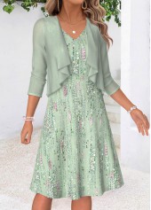 Light Green Geometric Print Two-piece Dress and Cardigan | thumb picture 