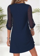 Navy Short Patchwork Long Sleeve Split Neck Dress | thumb picture 
