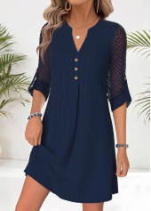Navy Short Patchwork Long Sleeve Split Neck Dress | thumb picture 