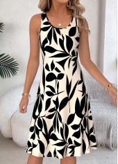 Beige Leaf Print Two-piece Long Sleeve Dress and Cardigan | thumb picture 
