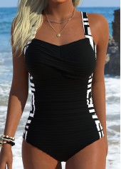 Black Pull On Geometric Print One Piece Swimwear