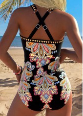 Black Mid Waisted Tummy Coverage Tribal Print Tankini Set | thumb picture 