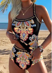 Black Mid Waisted Tummy Coverage Tribal Print Tankini Set | thumb picture 