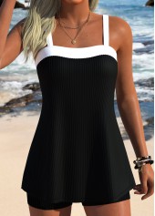 Black Mid Waisted Three-piece Tankini Set