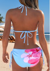 Light Blue Mid Waisted Bowknot Floral Print Bikini Set | thumb picture 