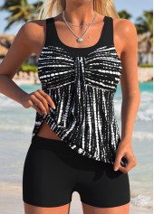 Black Twist Tie Dye Print Tankini Top