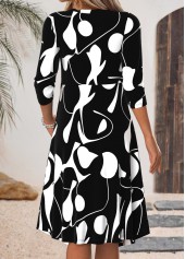 Black Geometric Print Fake 2in1 3/4 Sleeve Dress | thumb picture 