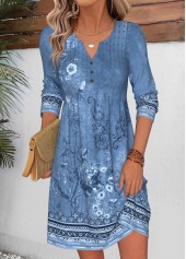 Dusty Blue Random Floral Print Short Shirred Dress