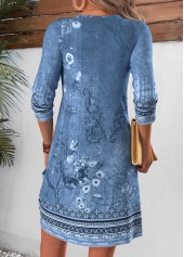 Dusty Blue Random Floral Print Short Shirred Dress | thumb picture 