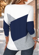 Navy Geometric Print Curved Hem Long Sleeve T Shirt | thumb picture 