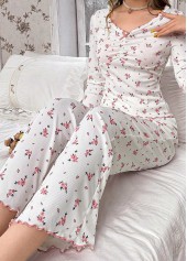 Light Pink Ditsy Floral Print Lounge Top and Pants | thumb picture 
