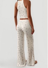 Beige Ditsy Floral Print Strappy Lounge Top and Pants | thumb picture 