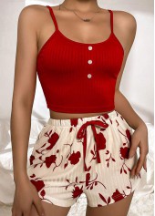 Red Floral Print Strappy Lounge Top and Shorts | thumb picture 
