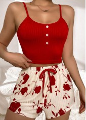 Red Floral Print Strappy Lounge Top and Shorts | thumb picture 