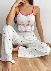 White Fruit Printing Strappy Lounge Top and Pants