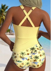 Yellow Mid Waisted Tropical Plants Print Tankini Set | thumb picture 