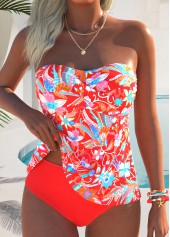 Coral Mid Waisted Criss Cross Tankini Set | thumb picture 
