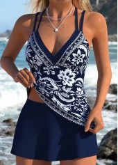 Navy Mid Waisted Fake 2in1 Tankini Set | thumb picture 