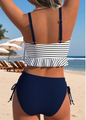 Navy Mid Waisted Two-piece Striped Bikini Set | thumb picture 