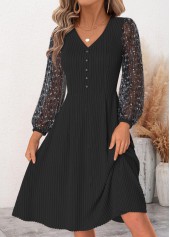 Black Patchwork Long Sleeve V Neck Dress | thumb picture 