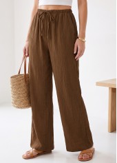 Dark Coffee Elastic Waist High Waisted Pants | thumb picture 
