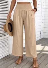 Light Coffee Straight Leg Elastic Waist High Waisted Pants