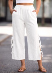 White Straight Leg Elastic Waist High Waisted Pants | thumb picture 