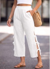 White Straight Leg Elastic Waist High Waisted Pants | thumb picture 