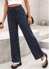 Navy Striped Elastic Waist High Waisted Pants | thumb picture 