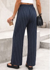 Navy Striped Elastic Waist High Waisted Pants | thumb picture 