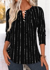 Black Striped Tuck Stitch Long Sleeve T Shirt