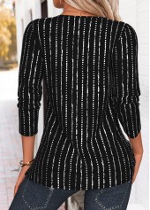Black Striped Tuck Stitch Long Sleeve T Shirt | thumb picture 