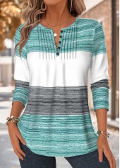 Mint Green Striped Tuck Stitch Long Sleeve T Shirt