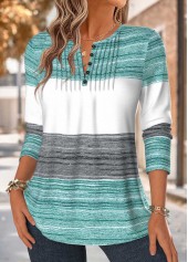Mint Green Striped Tuck Stitch Long Sleeve T Shirt | thumb picture 