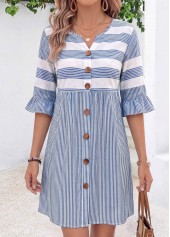 Blue Striped Short Tummy Coverage Half Sleeve Dress | thumb picture 